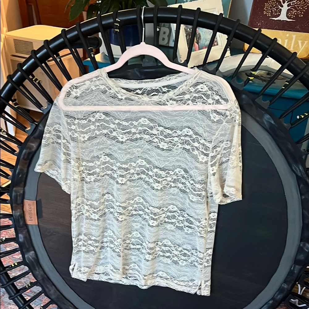 Grace & Lace White Short Sleeve Lace Blouse